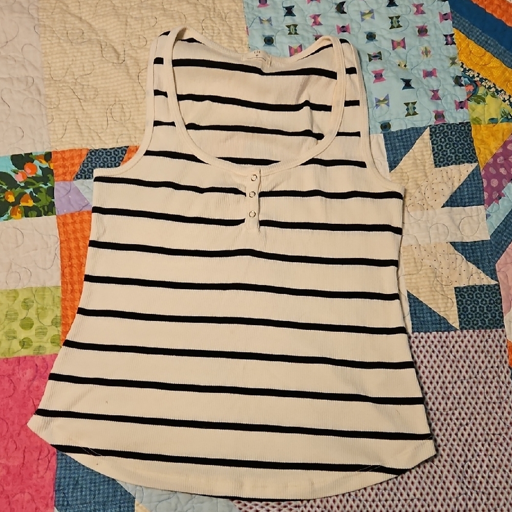 T.La Black and White Striped Tank Top